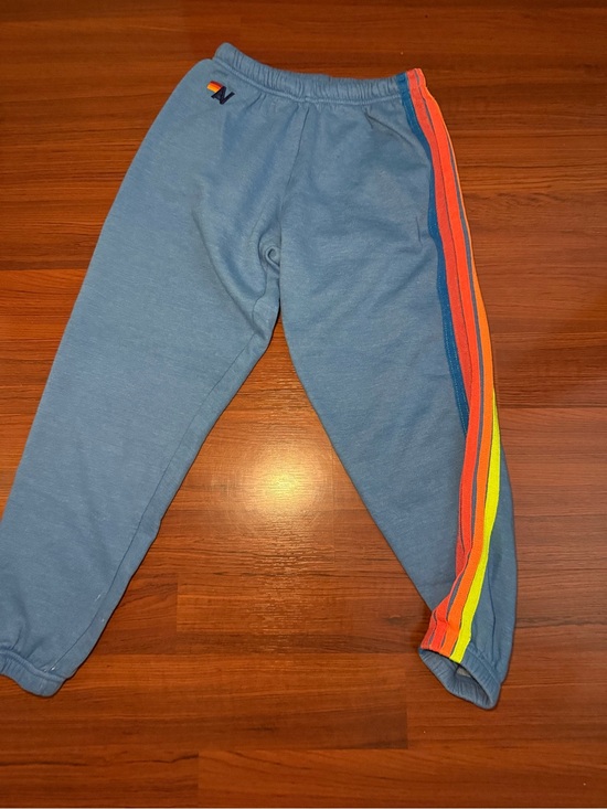 Aviator Nation Pants - Aviator Nation Blue Track Pants with Rainbow Side Stripes